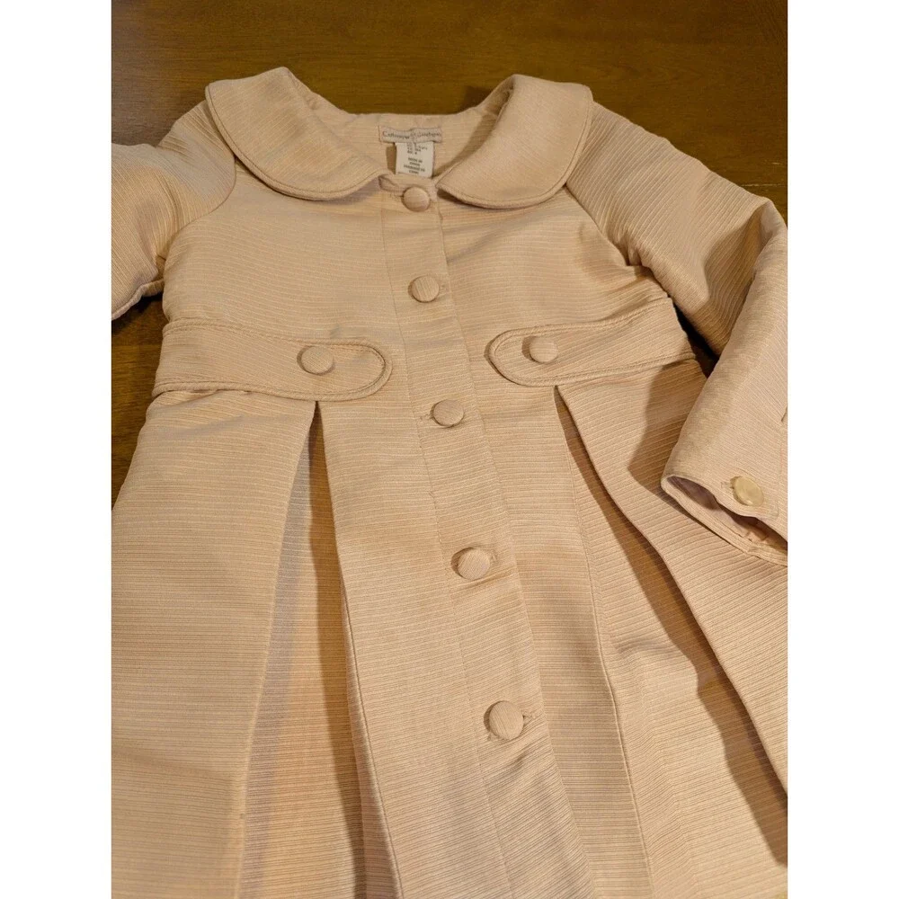 Catherine Malandrino Girls Textured Coat Dress 4Y Cream/Pink Trench